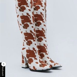Nasty Gal See Cow It Goes Knee High Heeled Boots: SIZE 6; cow print